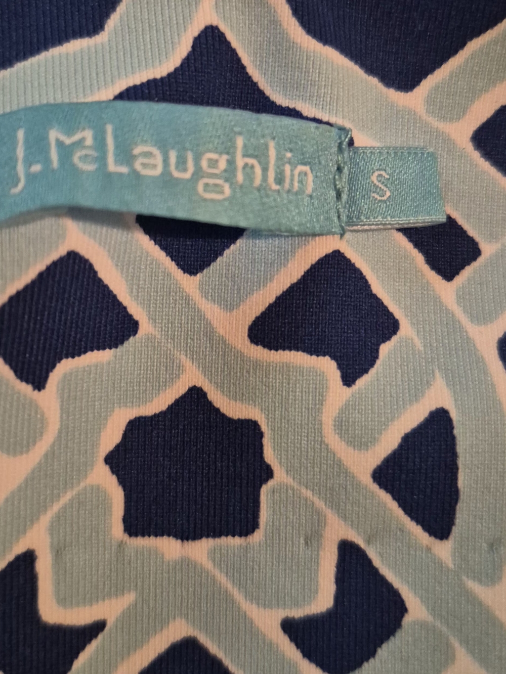 J Mclaughlin Blue and White Long Sleeve Geometric Midi Dress - Picture 3 of 7